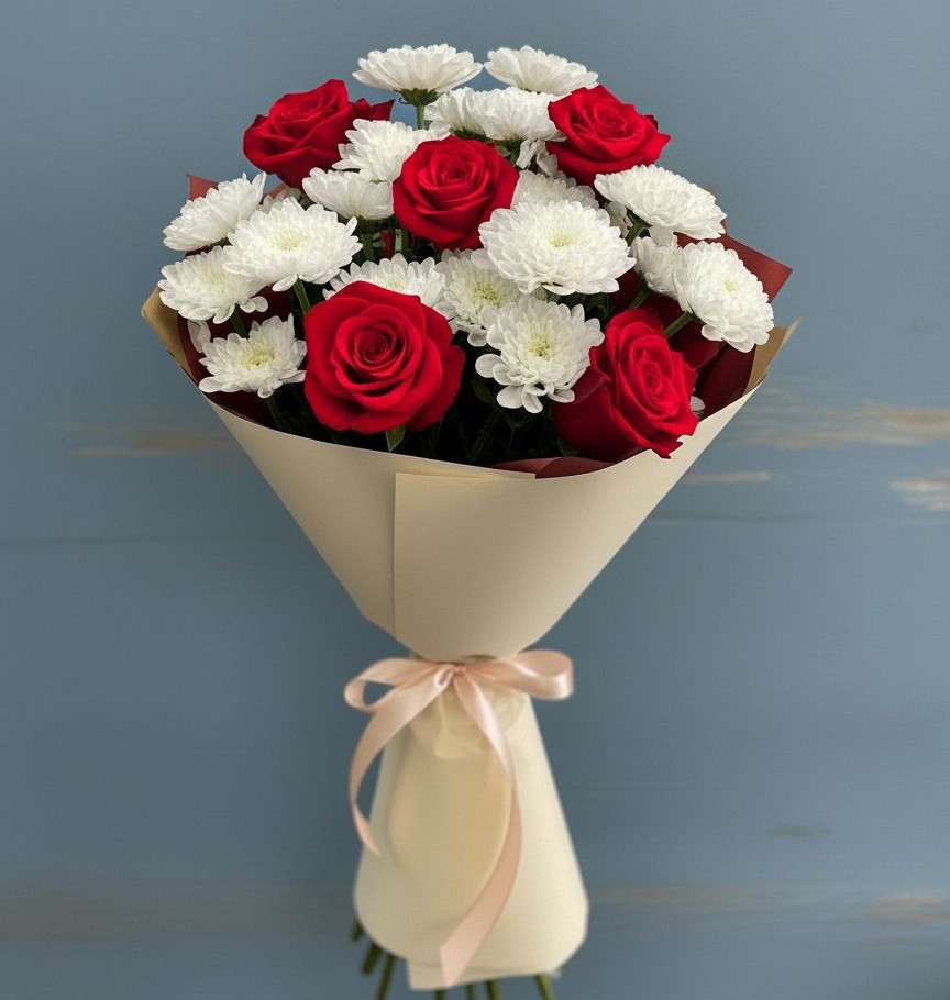 Букет цветов из: Розы и Хризантемы в Порецкое