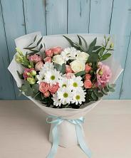 Букет цветов из:  Розы, Лизиантусы и Хризантемы в Порецкое