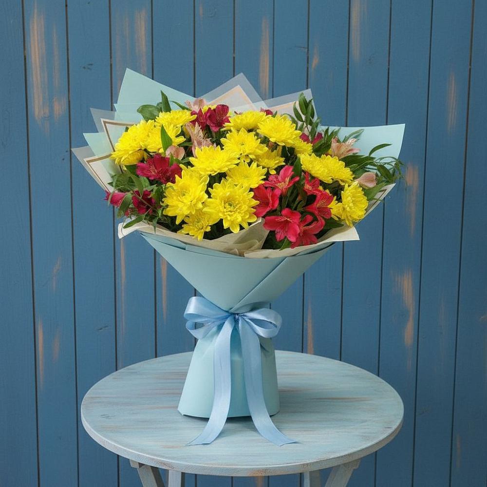Букет цветов из: Альстромерии и Хризантемы в Порецкое
