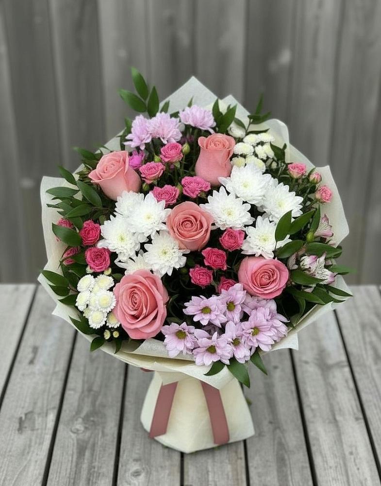 Букет цветов из: Альстромерии, Гвоздики, Розы и Хризантемы в Порецкое