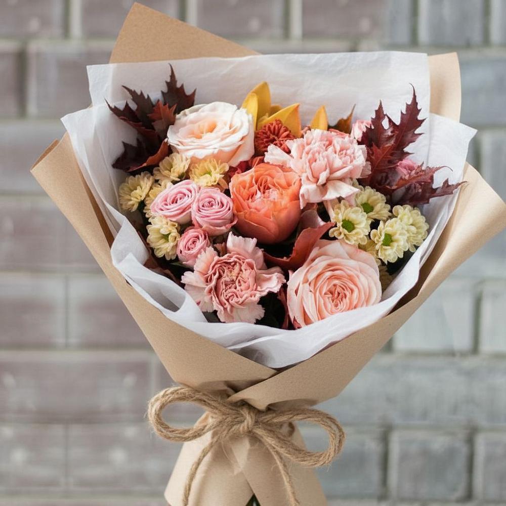 Букет цветов из: Гвоздики, Хризантемы и Розы в Порецкое