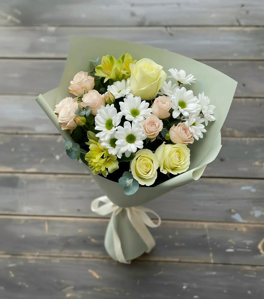 Букет цветов из: Альстромерии, Розы и Хризантемы в Порецкое