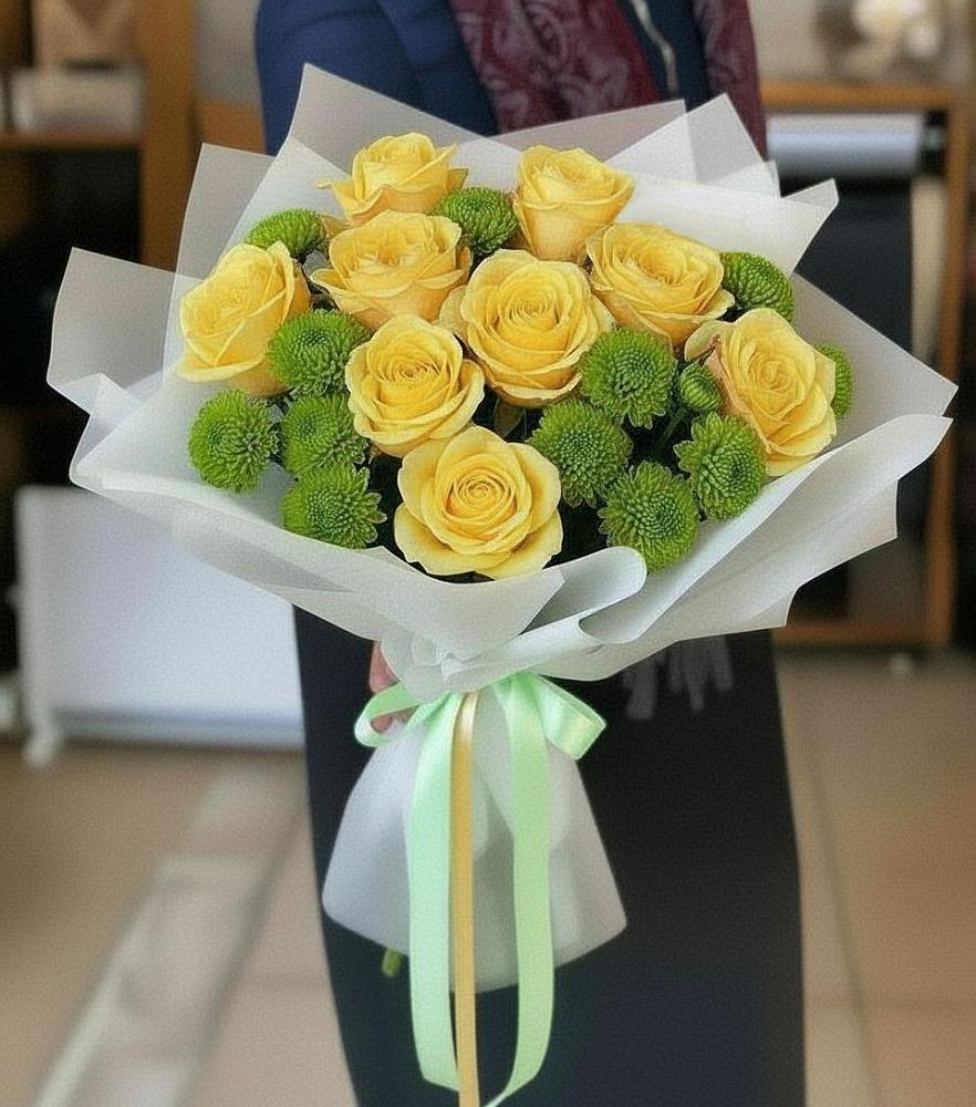 Букет цветов из: Хризантемы и Розы в Порецкое