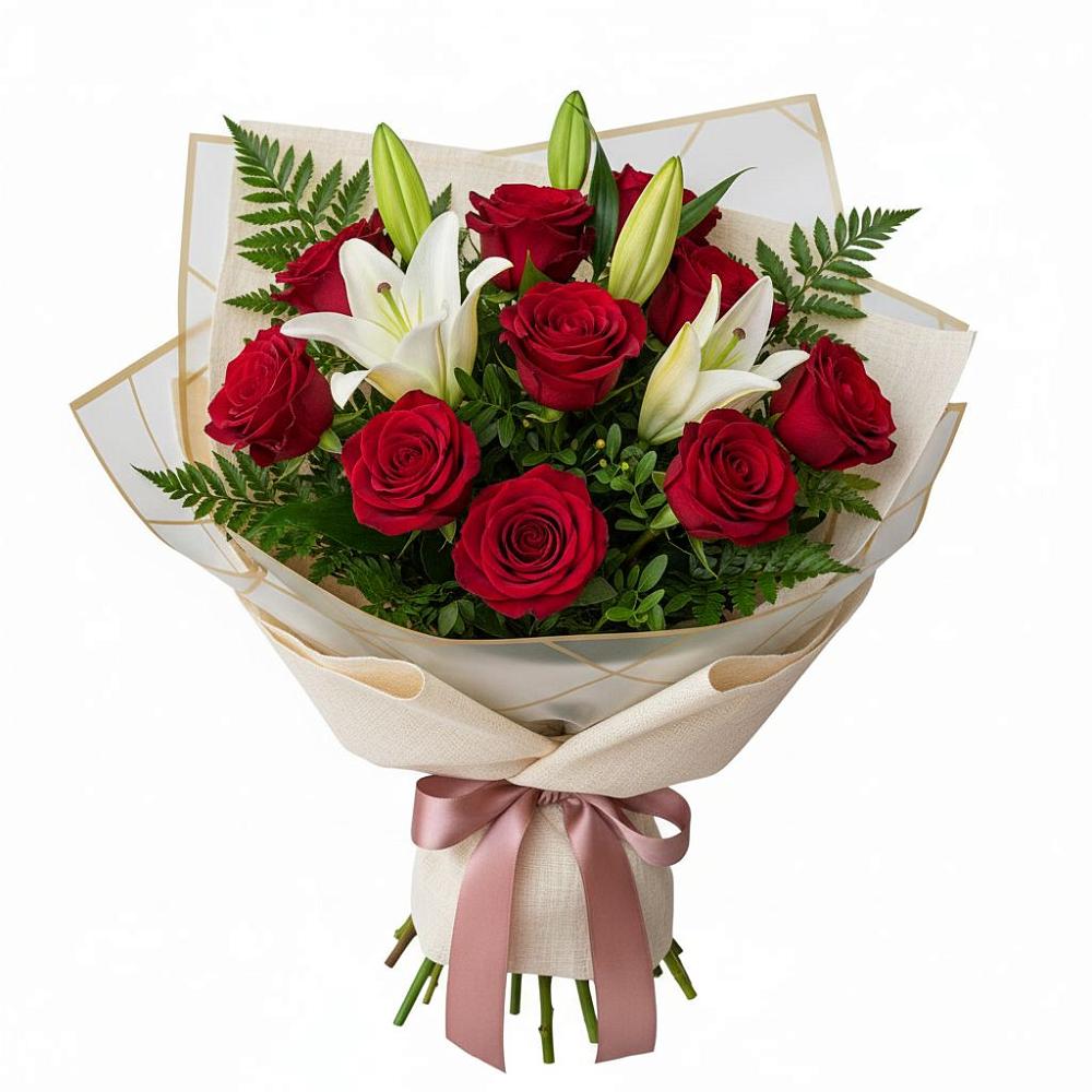 Букет цветов из: Лилии и Розы в Порецкое