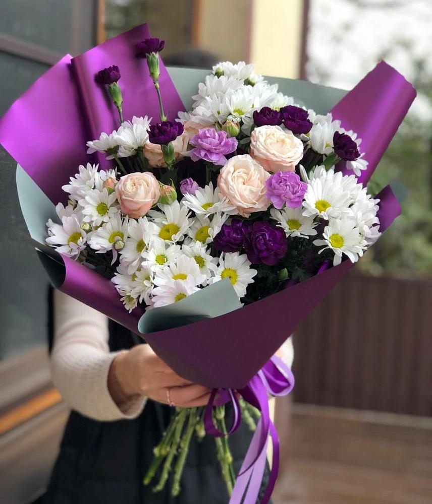 Букет цветов из: Хризантемы, Гвоздики и Розы в Порецкое