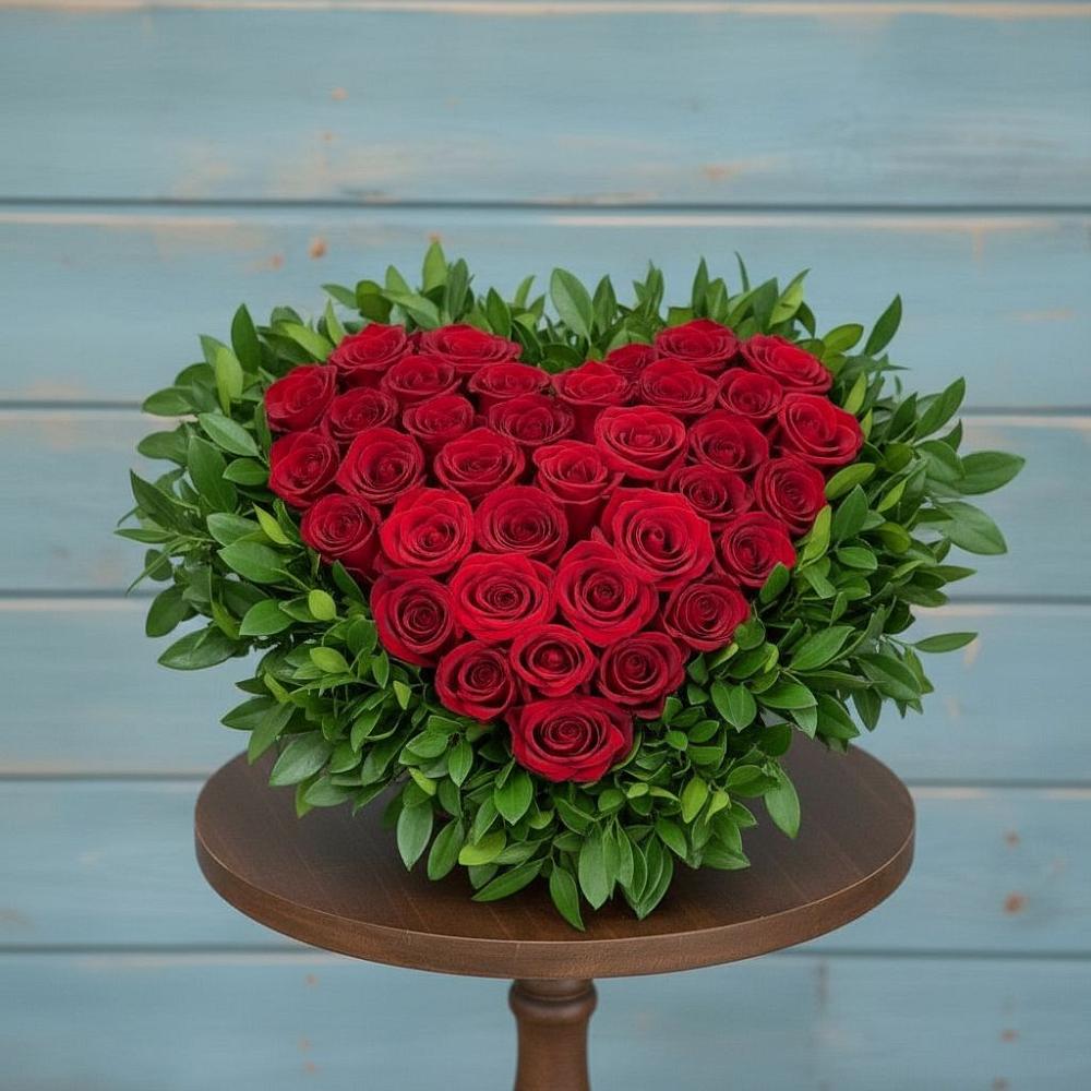 Цветочная композиция из Розы в виде сердца в Порецкое