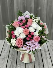 Букет цветов из:  Альстромерии, Гвоздики, Розы и Хризантемы в Порецкое