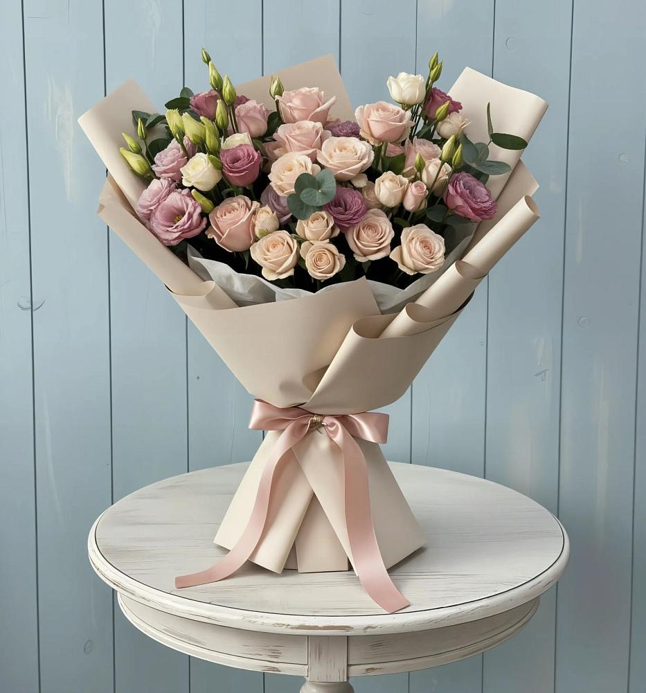 Букет цветов из: Розы и Лизиантусы в Порецкое