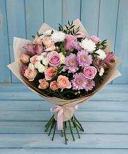 Букет цветов из:  Хризантемы, Розы и Альстромерии в Порецкое