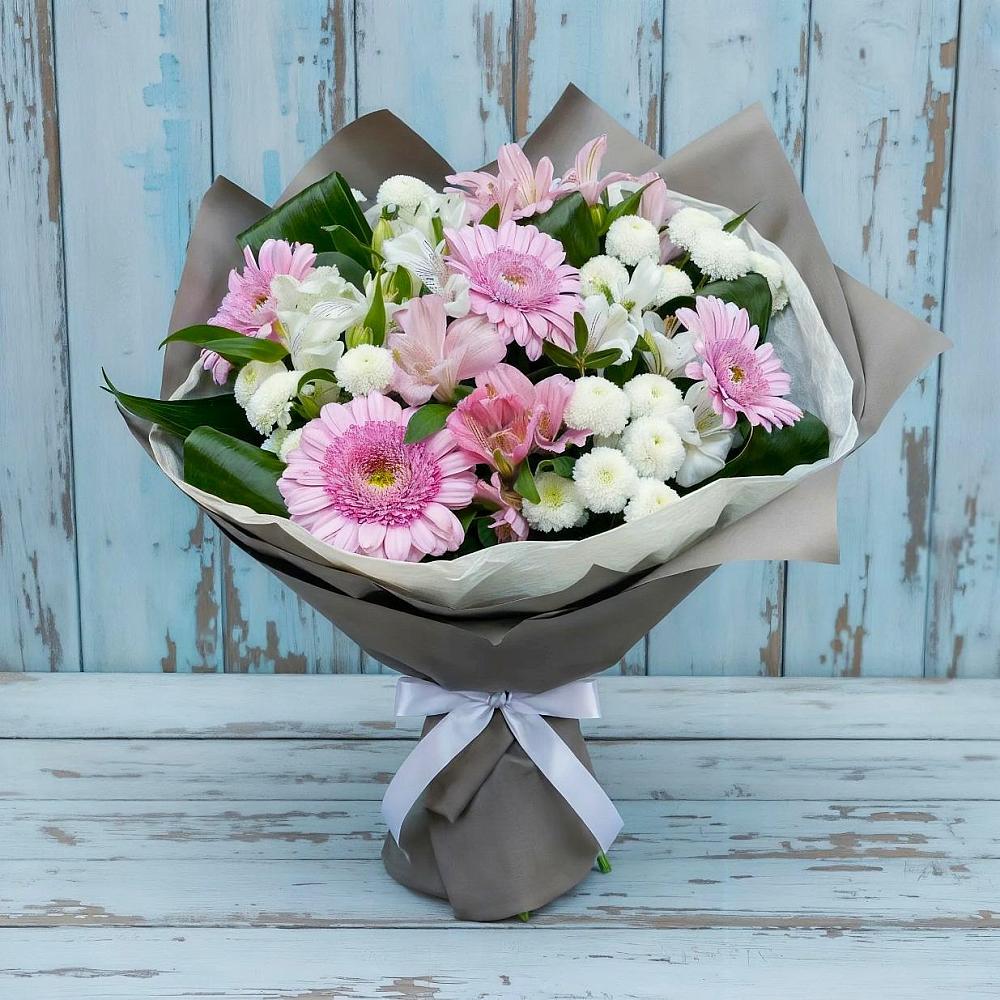 Букет цветов из: Герберы, Альстромерии и Хризантемы в Порецкое