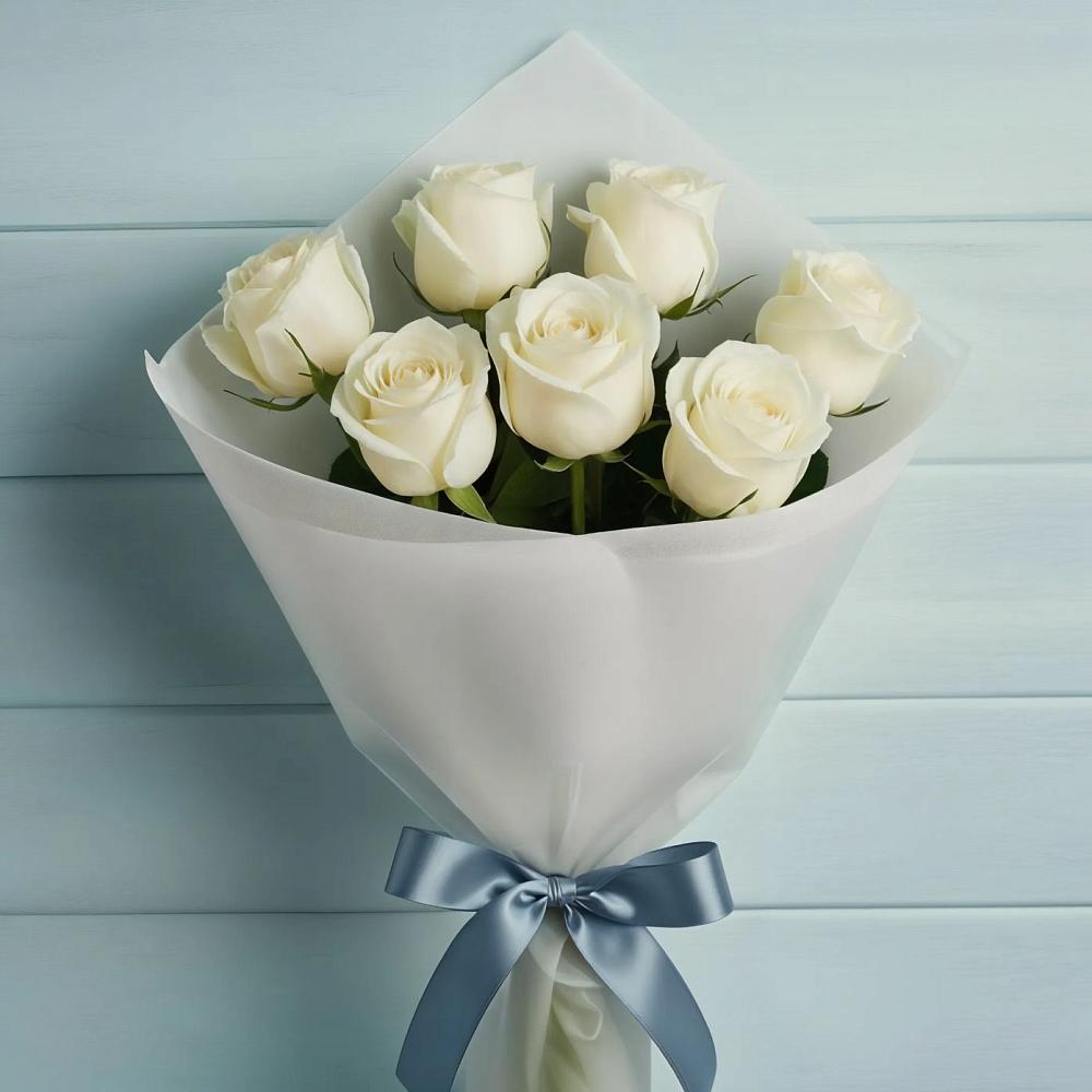 Букет 7 Белых роз Эдлесс Лав в Порецкое