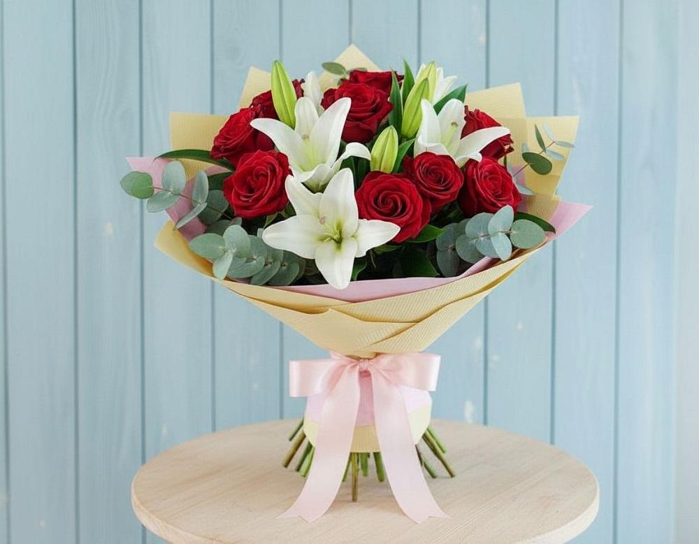 Букет цветов из: Лилии и Розы в Порецкое